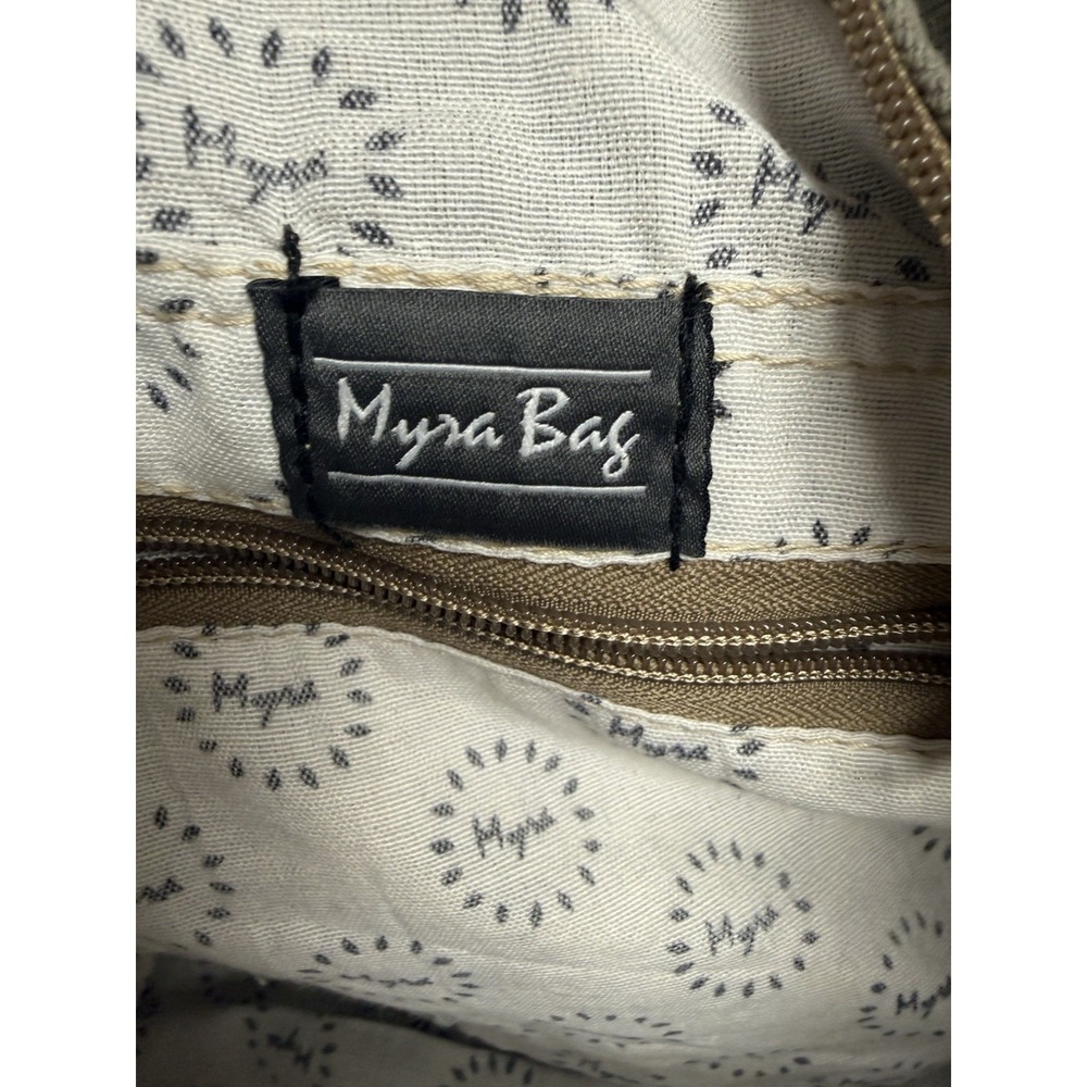 MYRA BAG Aqua Blue Canvas Floral Print Leather Handles Tote 100% cotton - Picture 10 of 16